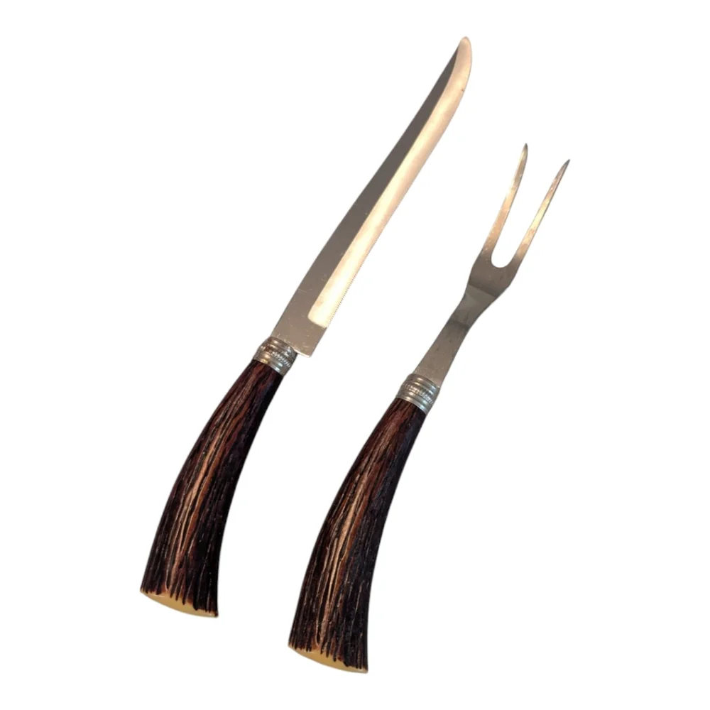 50s Washington Forge Carving Set Shiefeid Mirilium Stainless Steel Faux Antler